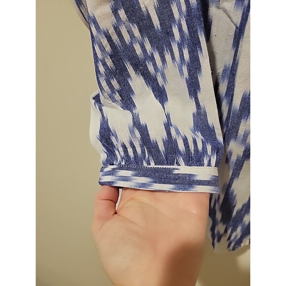 Marea by Liz Joy Jackie Top Ikat Blue Long Sleeve Flowy Button Front Blouse S - Picture 7 of 11